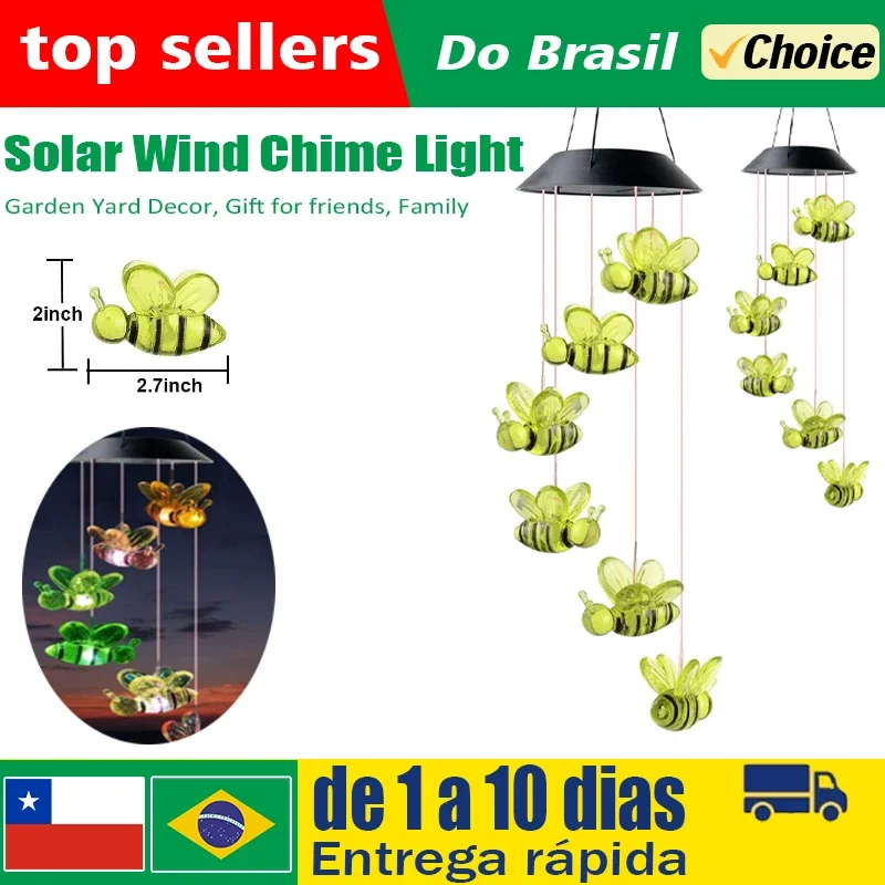 

1 шт., солнечная батарея, меняющая цвет, пчелиный колокольчик, водонепроницаемый уличный ночник, подвесная солнечная лампа, украшение для патио, балкона