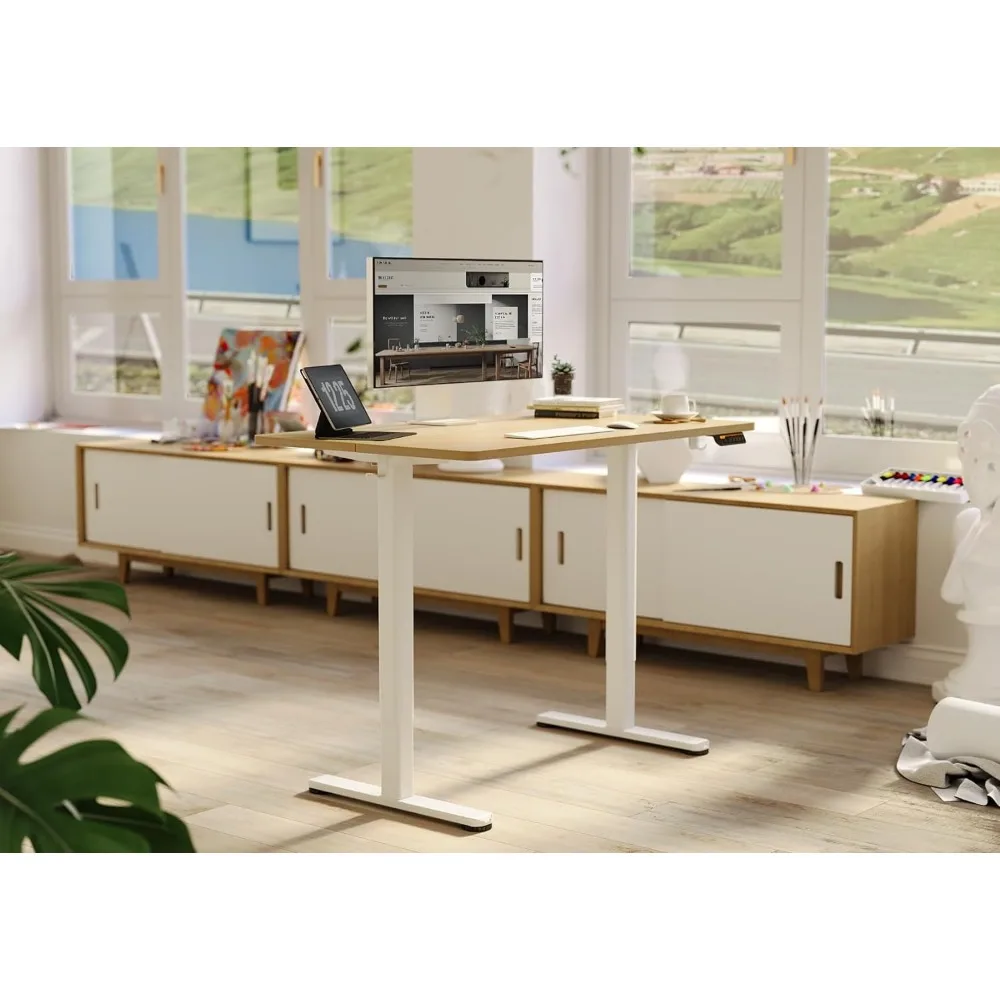 Standing Desk, Adjustable Height Stand up Desk, 48x24 Inches Sit Stand Home Office Desk with Splice Board, White Frame