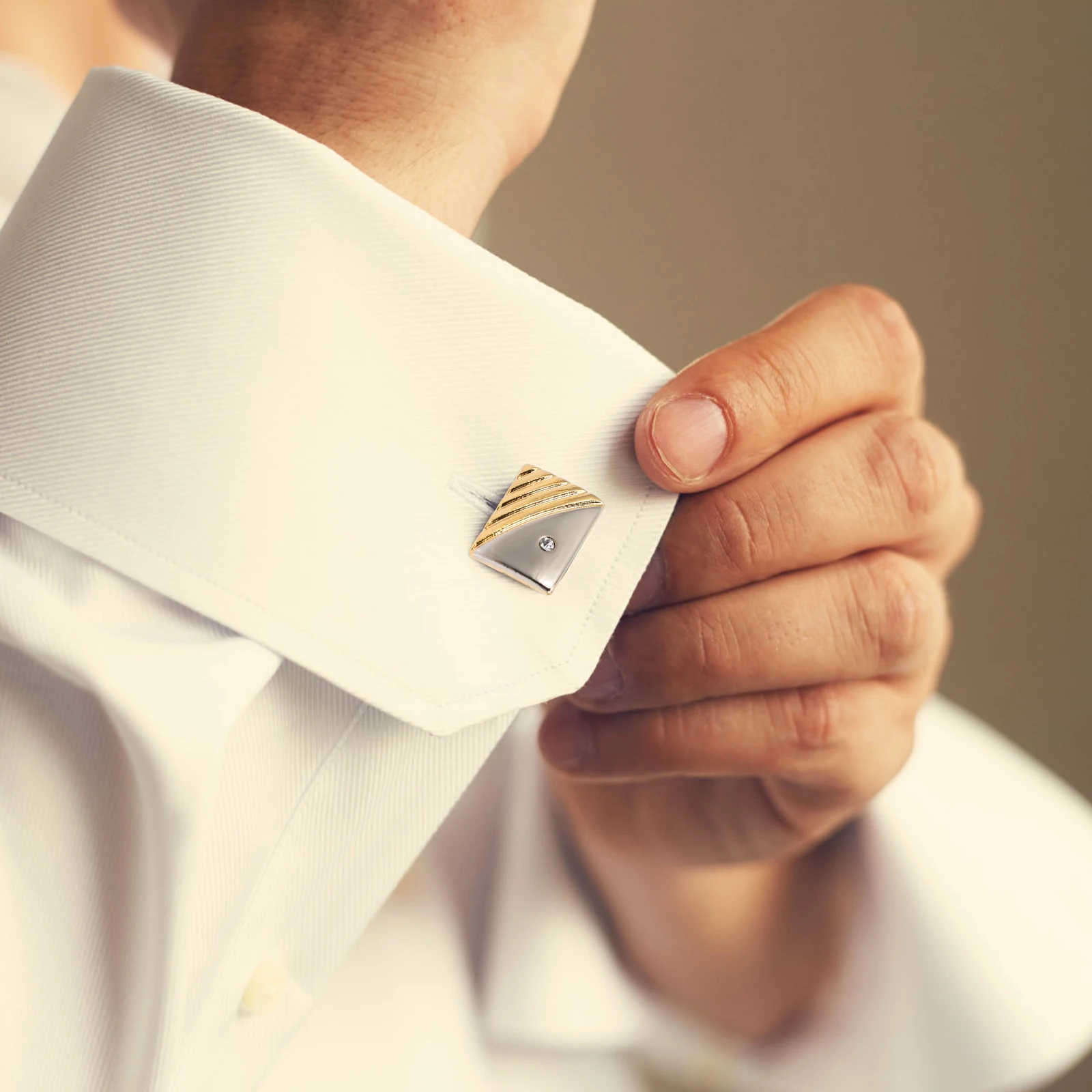 

1 Set Golden Rhinestone Tie Clip Cufflinks For Men Alloy Durable Shiny Business Formal Wear Accessories Cuff Links Set