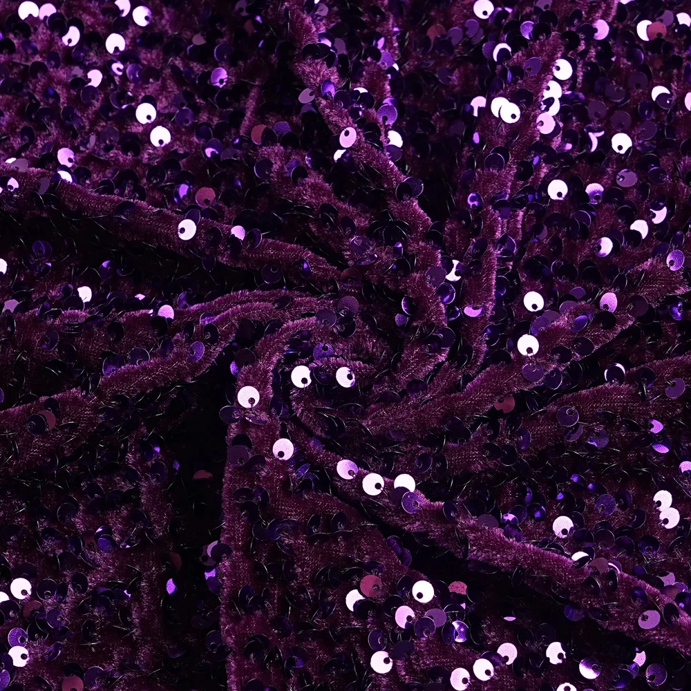 Purple 2-Way Stretch Sequins Velvet Fabric - Spandex Velour for Dance Wear, Costumes, Events Dress & DIY Sewing Material