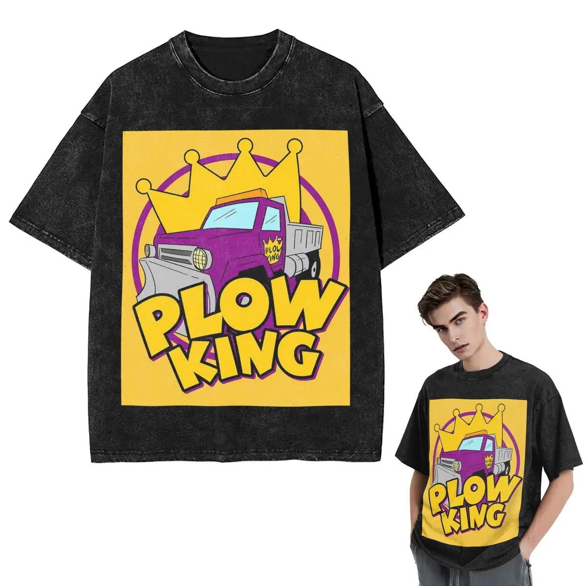 Streetwear T-Shirts Plow King The Healthy Competition Washed T Shirt Short Sleeve Hip Hop T-Shirt Tops Tees for Men Women