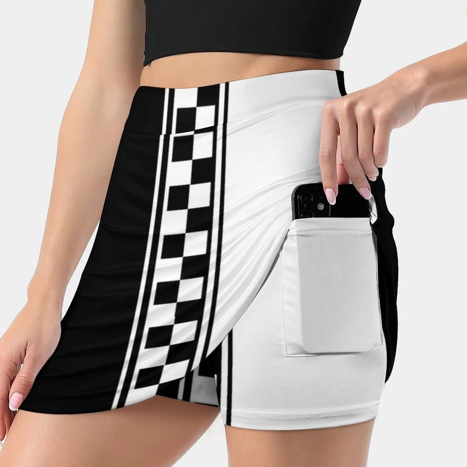 Stylish Black And White Ska Inspired V2 Women's skirt With Pocket Vintage Skirt Printing A Line Skirts Summer Clothes Mod