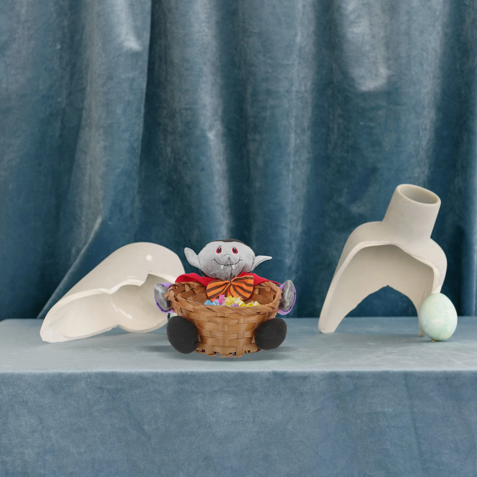 Cesta pequeña de almacenamiento, suministros de Halloween, organizador de dulces y Chocolate, cuenco de regalo de bambú tejido, contenedor de fruta decorativo, 2 uds.