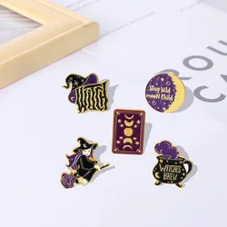 Witchcraft Brooch Tarot Cards Moon Phase Witches Hat Metal Badges Bag Clothes Pins Up Holloween Jewelry Witch Enamel Pin