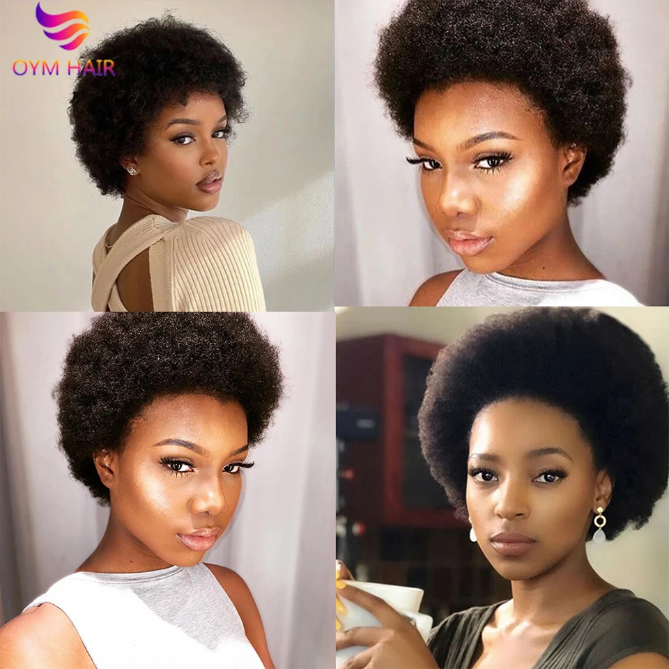 Afro Kinky Curly Brazilian Remy Short Wig With Human Hair Short Wigs For Women Kinky Curly Human Hair Wigs on Sale Free Shipping