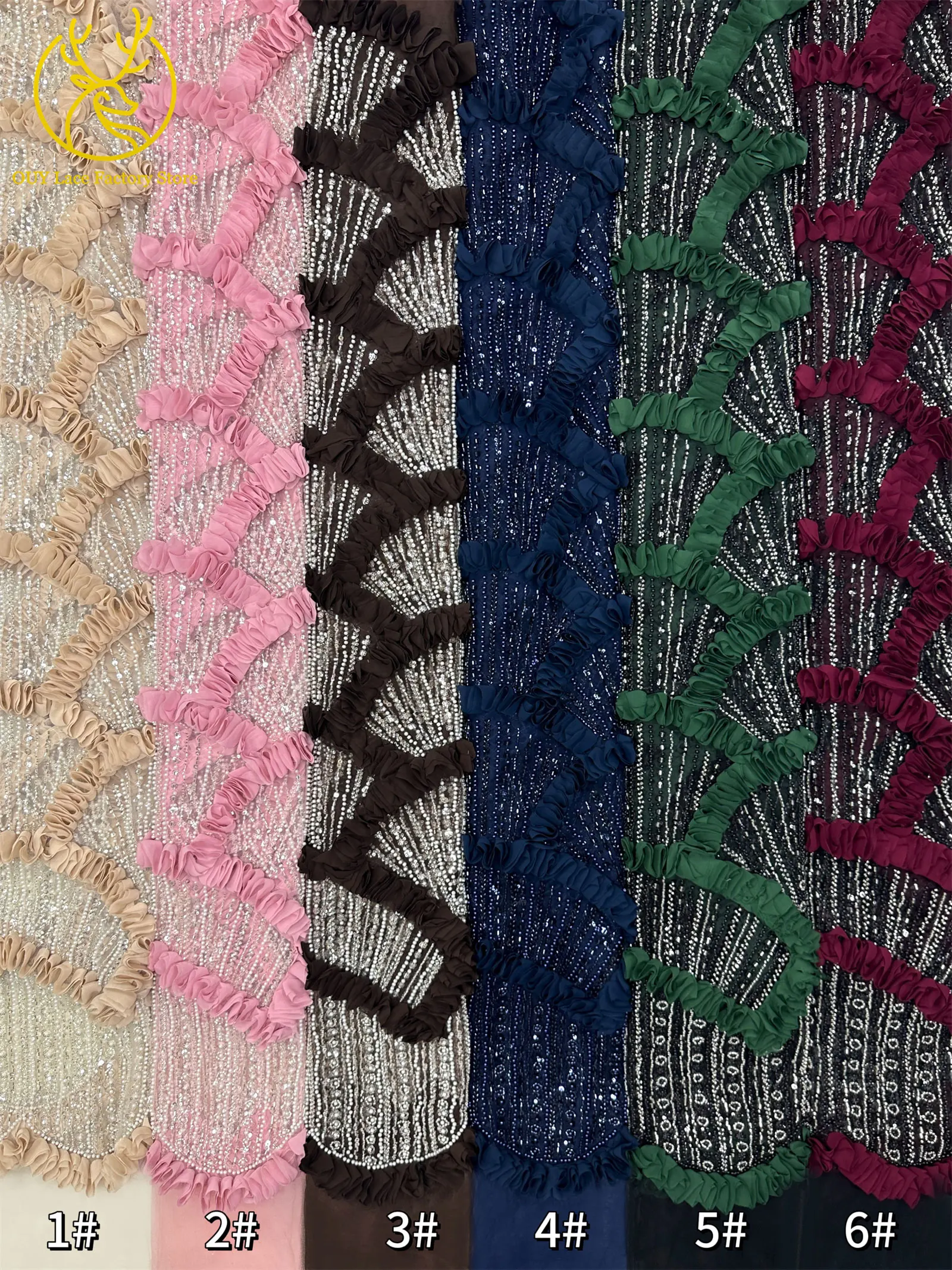 3D High-End Französischer Mesh-Stoff mit Stickerei und Perlen, Spitzenstoff 2026, Hochwertiger Afrikanischer Pailletten-Tüll für Hochzeitskleider zum Nähen – Detail 3