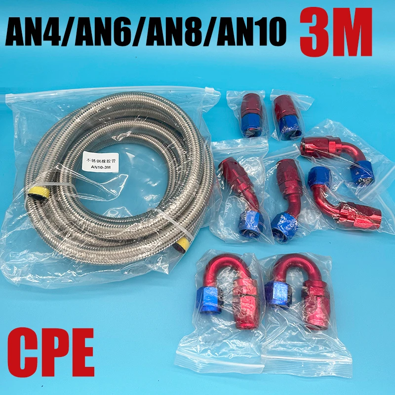3M AN4 AN6 AN8 AN10 tuyau de carburant huile gaz refroidisseur tuyau ligne tuyau Tube acier inoxydable tressé CPE caoutchouc 0 45 90 180 degrés raccords