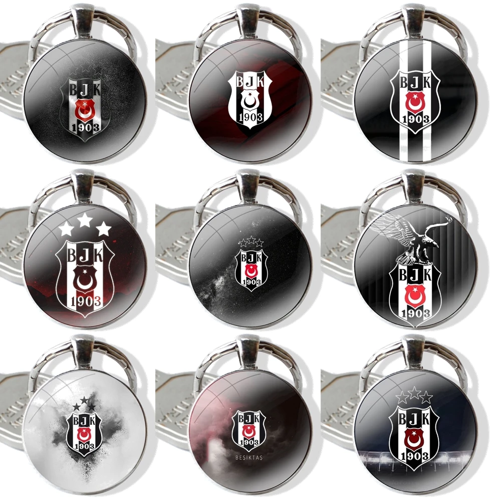 Turkey Besiktas Football 25mm Glass Cabohcon Keychain Key Rings for Women Men Jewelry Gift