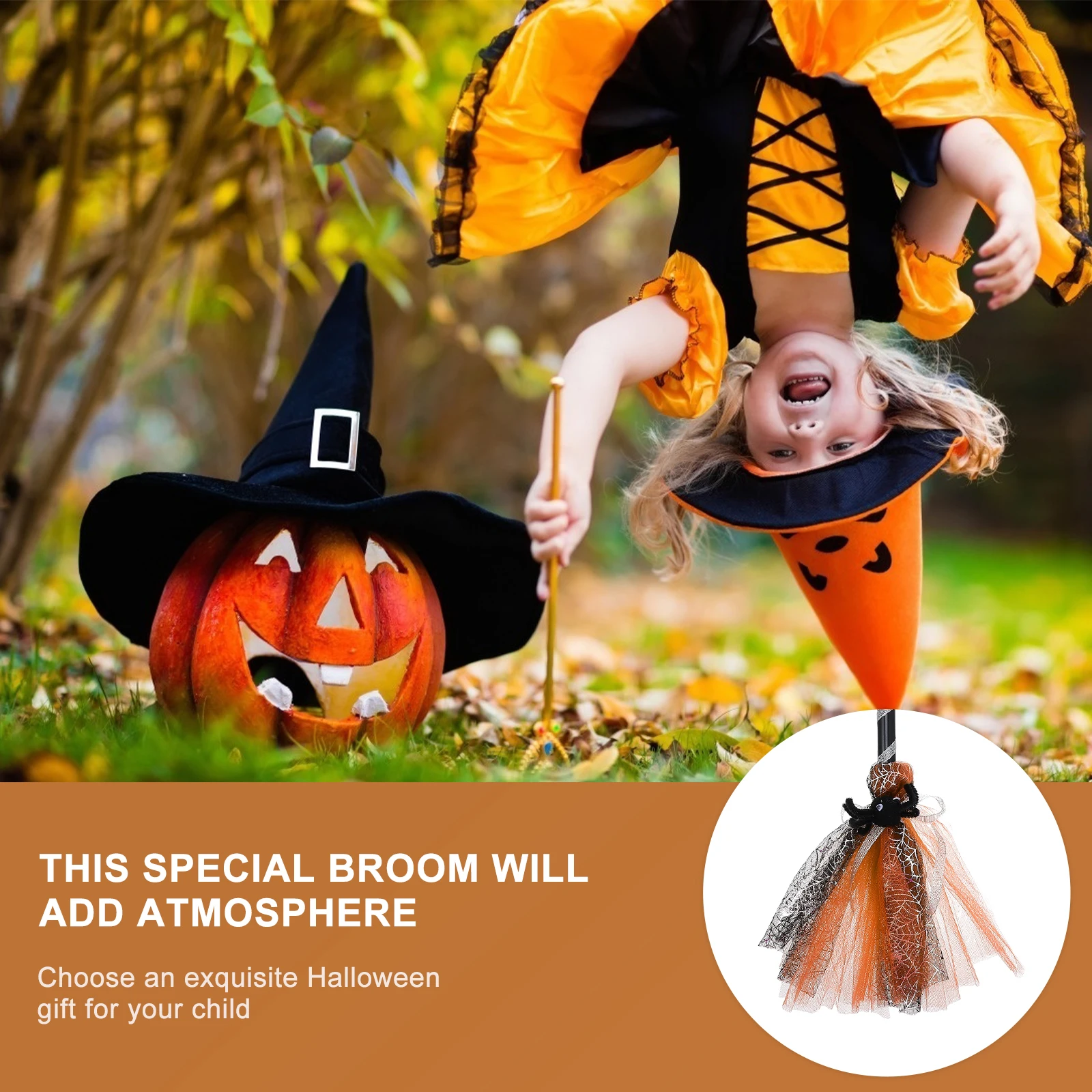 

1pc Plastic Witch Broom for Halloween Party Decoration Small Girls Accessory Toddler Safe BroomstickHaunted House Stage