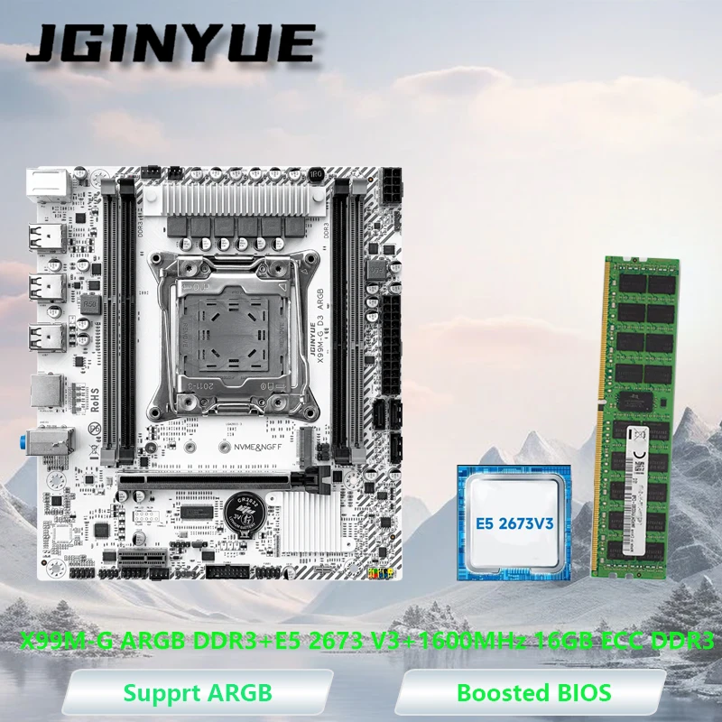 Placa base JGINYUE X99M-G M-ATX combo E5 2673 V3 1600MHz DDR3 16GB ECC RAM kit paquete para oficina, juegos y video