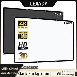 LEJIADA Projector Screen 60-150inch White Milk Shred Black Background  Wrinkle-Free Design Soft Projection Screen Indoor Outdoor