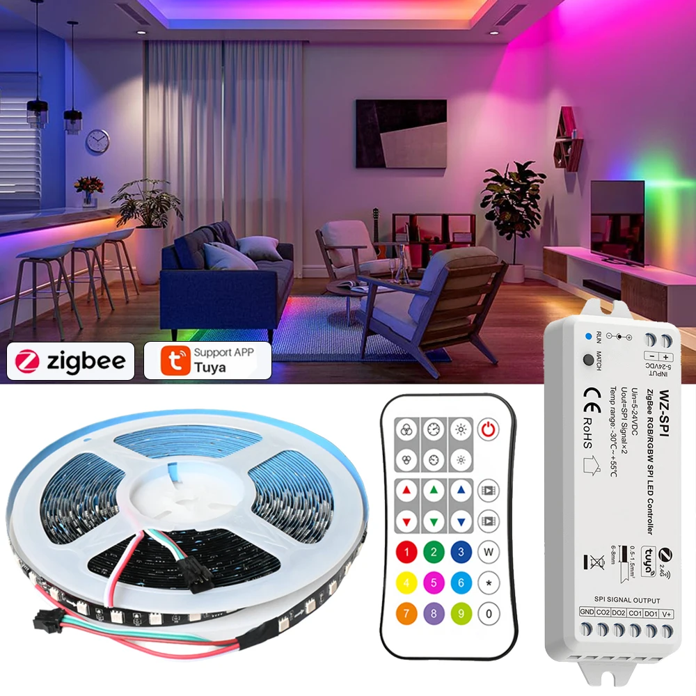 5m 10m Tuya Zigbee WS2811 RGBIC LED Strip Dream Color 60leds/m Pixel Light 2.4G Remote Smart Life APP For Alexa Google assistant