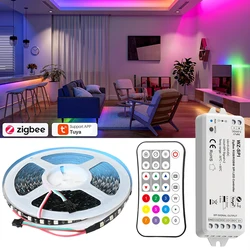 5m 10m Tuya Zigbee WS2811 RGBIC LED Strip Dream Color 60leds/m Pixel Light 2.4G Remote Smart Life APP For Alexa Google assistant