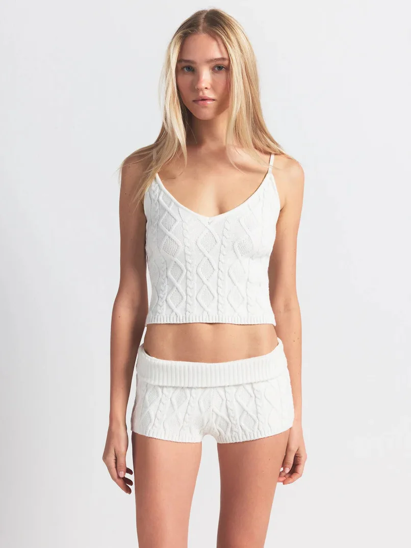 

Soft Knitted Sweater Set with Twisted Design And Strap Vest Long Pants for Women Comfortable Cotton Wool Blend Casual Wear