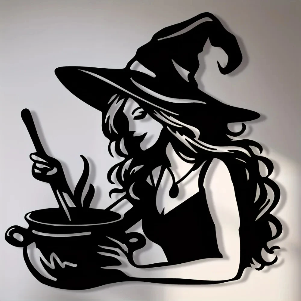 1 Piece of Vintage Art Witch Silhouette Metal Wall Decoration-Horizontal Fairy Iron Art Witch Hanging Ornament-Suitable for Halloween and Christmas Decorations