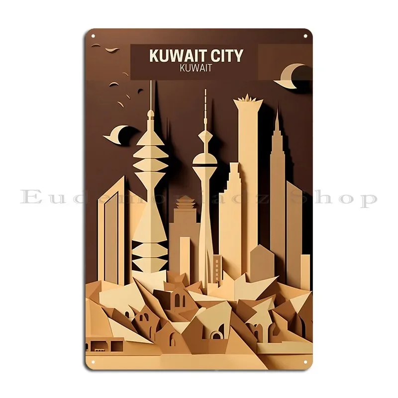 مدينة الكويت مناظر جولة من السماء وما بعدها علامات معدنية المطبخ مخصص نادي بار لويحات تين تسجيل ملصق