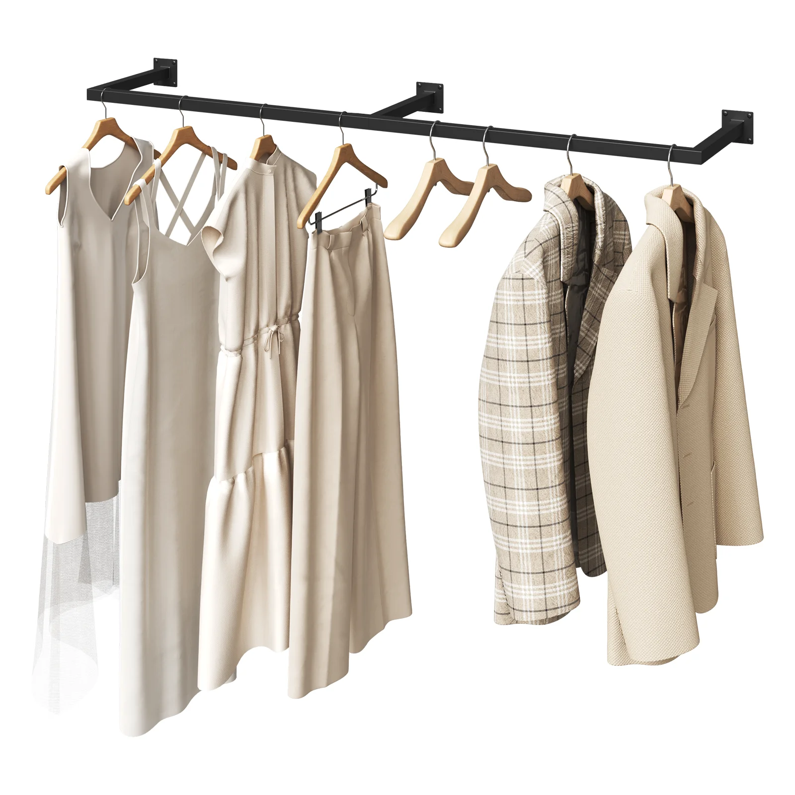 140/170cm Schwarze Wandmontierte Kleiderstange im Industriedesign, Rohr-Kleiderständer für Garderobe und Zuhause zur Aufbewahrung und zum Aufhängen von Kleidung