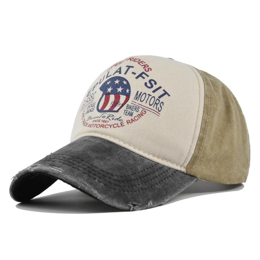 

MOTO Graffiti Print Distressed Washed Vintage Hat Color Block Baseball Wide Curved Brim Duckbill Cap