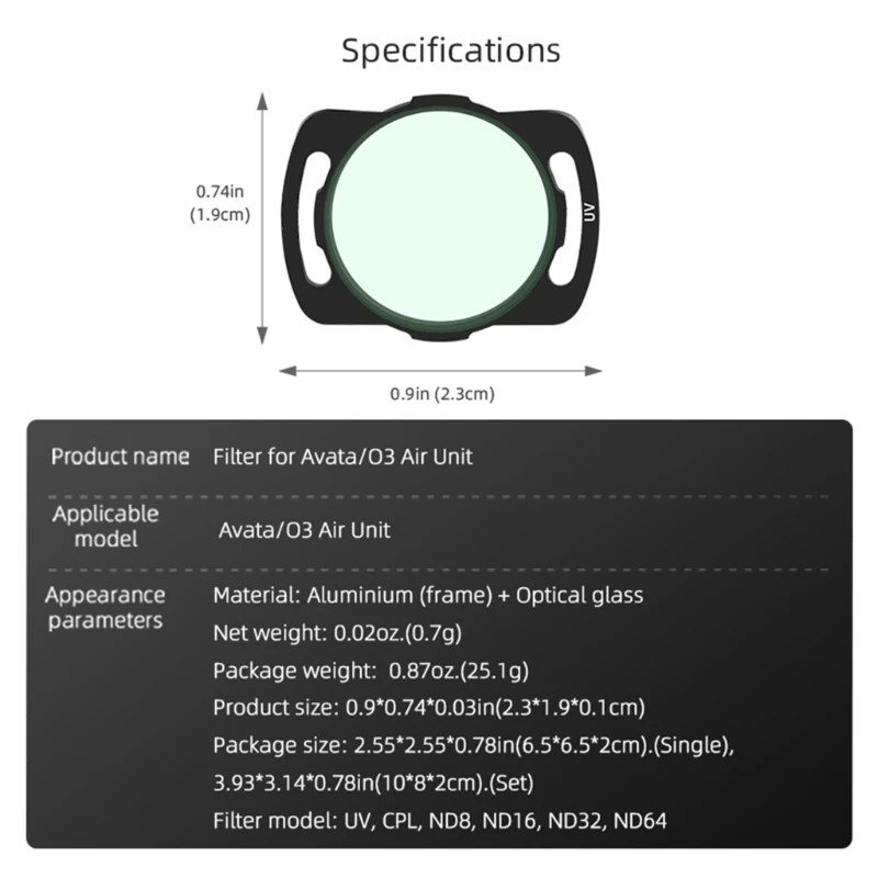 Drones UV CPL ND Filters,UV CPL ND8 ND16 ND32 ND64 Filter for Avata Drones/O3 Air Unit High Quality Optical Glass