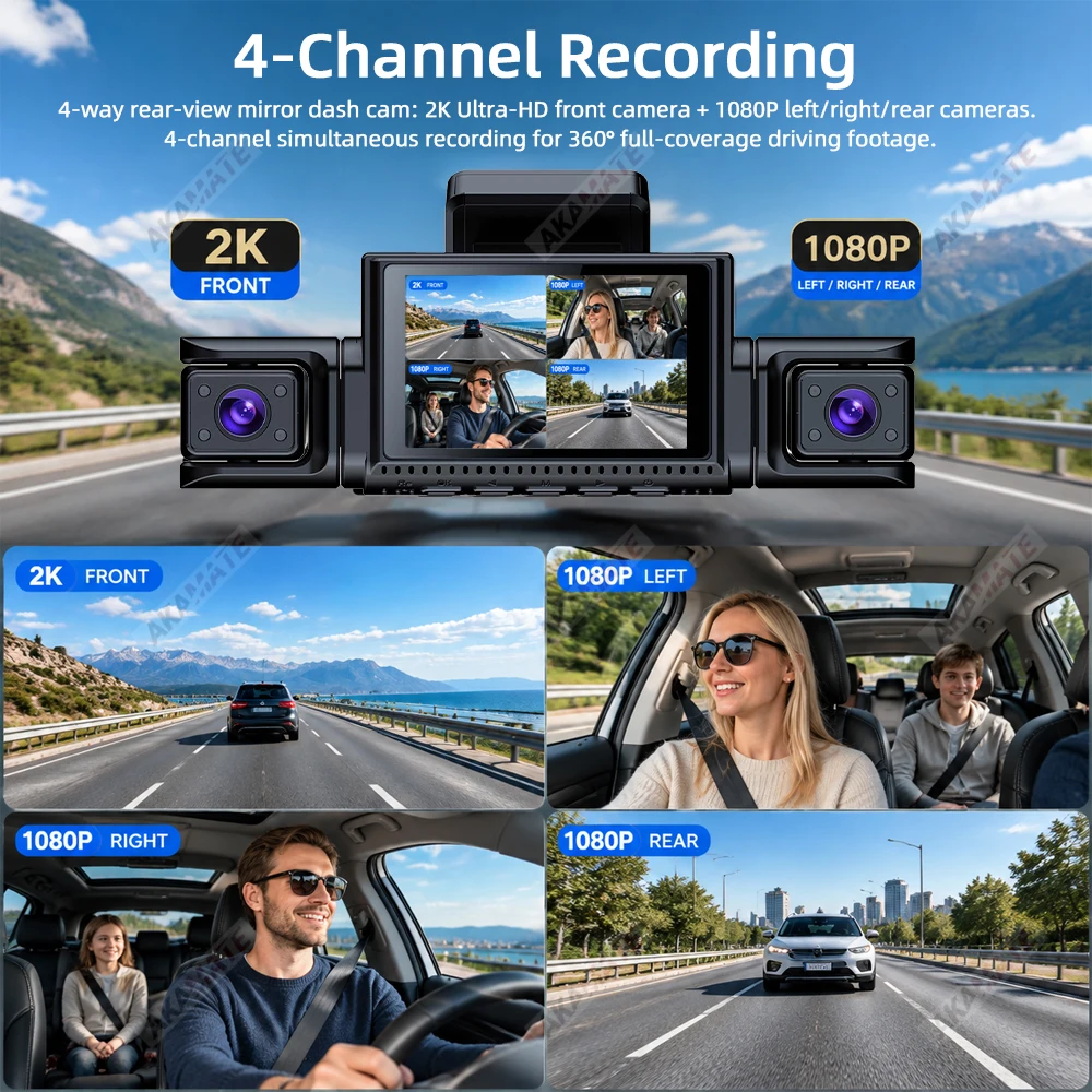 4G LTE Dashcam Front Rear Inside 4-Lens Two-Way Talk Car DVR GPS Remote Live-View 24/7 Parking Security Camera Cloud Video