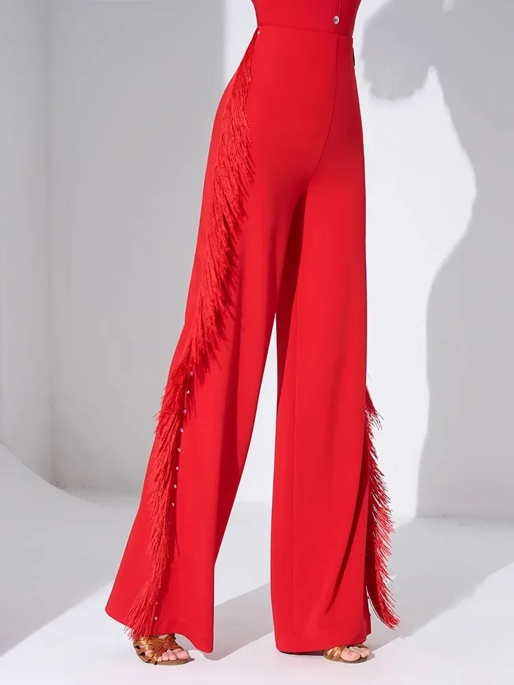 

Women's drooping Latin dance pants National standard dance fringe wide leg long leg Modern flared pants 1061