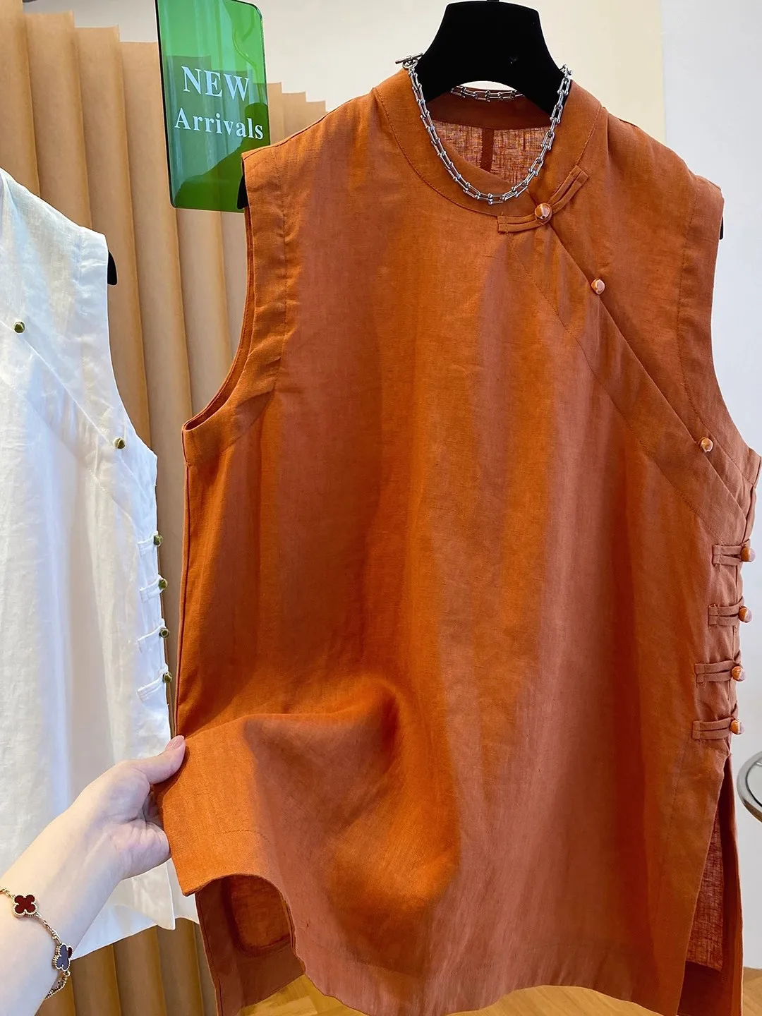 

Chinese Sle Svel Linen Top Summer 2025 Small irt Vest Women's Faion Commute Sle Pure Color Regular Length