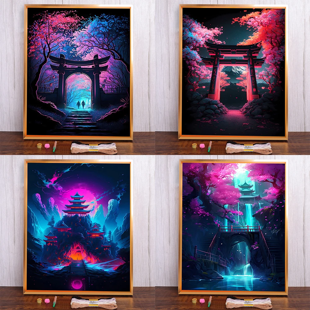 Fantasy Landscape Torii Printed Fabric Cross Stitch Patterns Embroidery Sewing Handicraft Handmade Handiwork Needle Mulina Gift