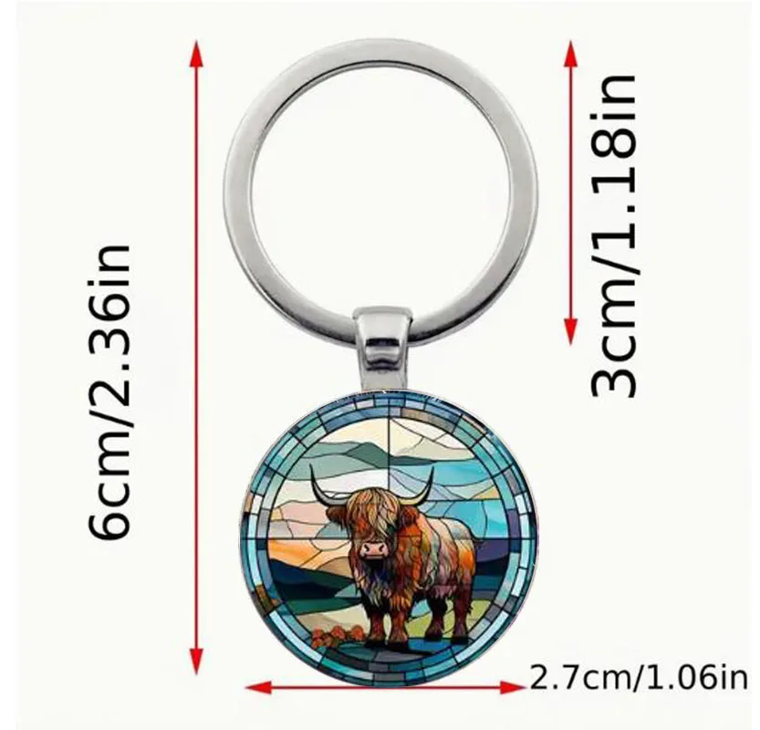 Highland cows sunbathing men\'s colorful cow keychain, backpack retro pendant, holiday gift