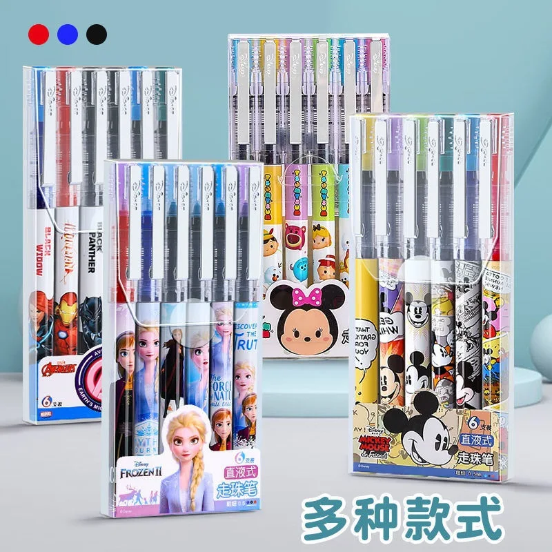 Disney Cartoon Boxed Straight Liquid Roller Pen Quick Dry Smooth Black Neutral Pen Student Stationery Ball Point Pen 0.5mm Gift