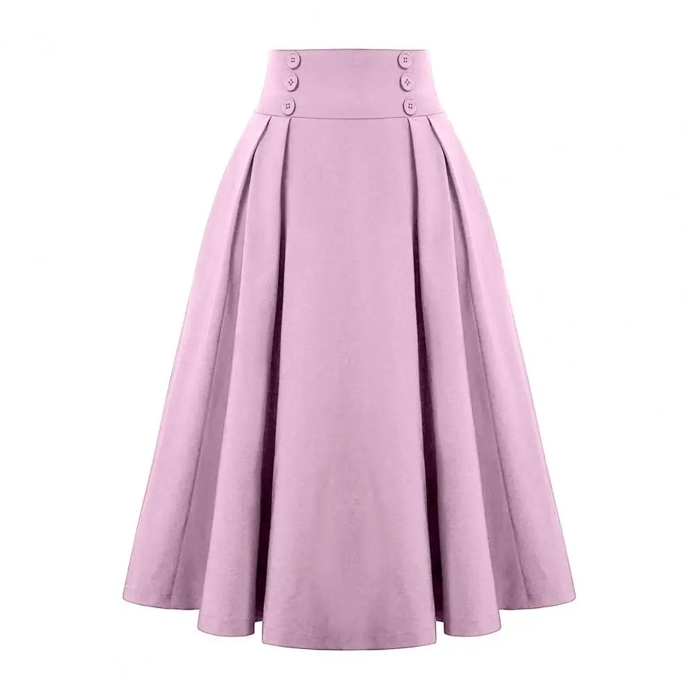 

Pure Color Spring Women Skirt Elastic High Waist A-Line Midi Skirt Contrast Color Plaid Print Large Hem MidCalf Length Skirt 80%