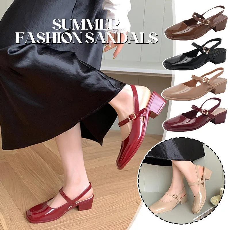 Женские сандалии, лето 2021, сандалии Мэри Джейн на толстом каблуке с квадратной головкой и открытой спиной, винтажные сандалии Мэри Джейн с пряжкой, женская обувь Mujer Женские сандалии, лето 2021, сандалии Мэри Джейн на толстом каблуке с квадратной головкой и открытой спиной, винтажные сандалии Мэри Джейн с пряжкой, женская обувь Mujer
