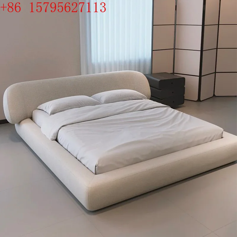 

Современная простая двуспальная кровать из хлопковой и льняной ткани кремового цвета, 1,8 метра.