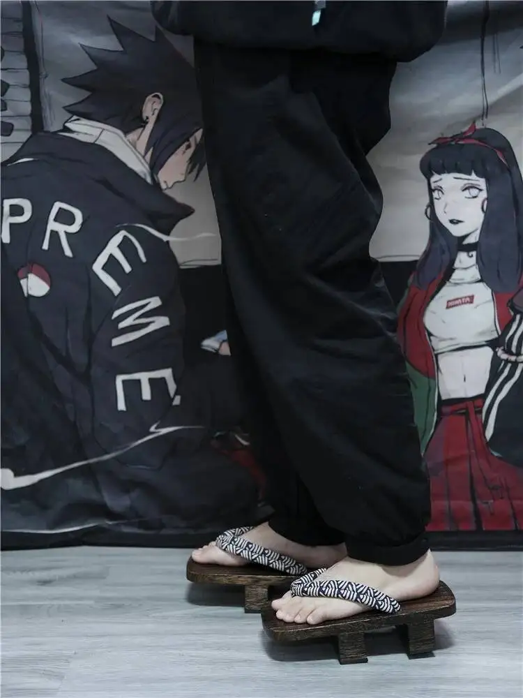 شبشب صيفي رجل الوجه يتخبط اليابانية خشبية جيتا تأثيري الساموراي الصنادل أحذية رجل بالتخبط سميكة القاع صنادل أرضية