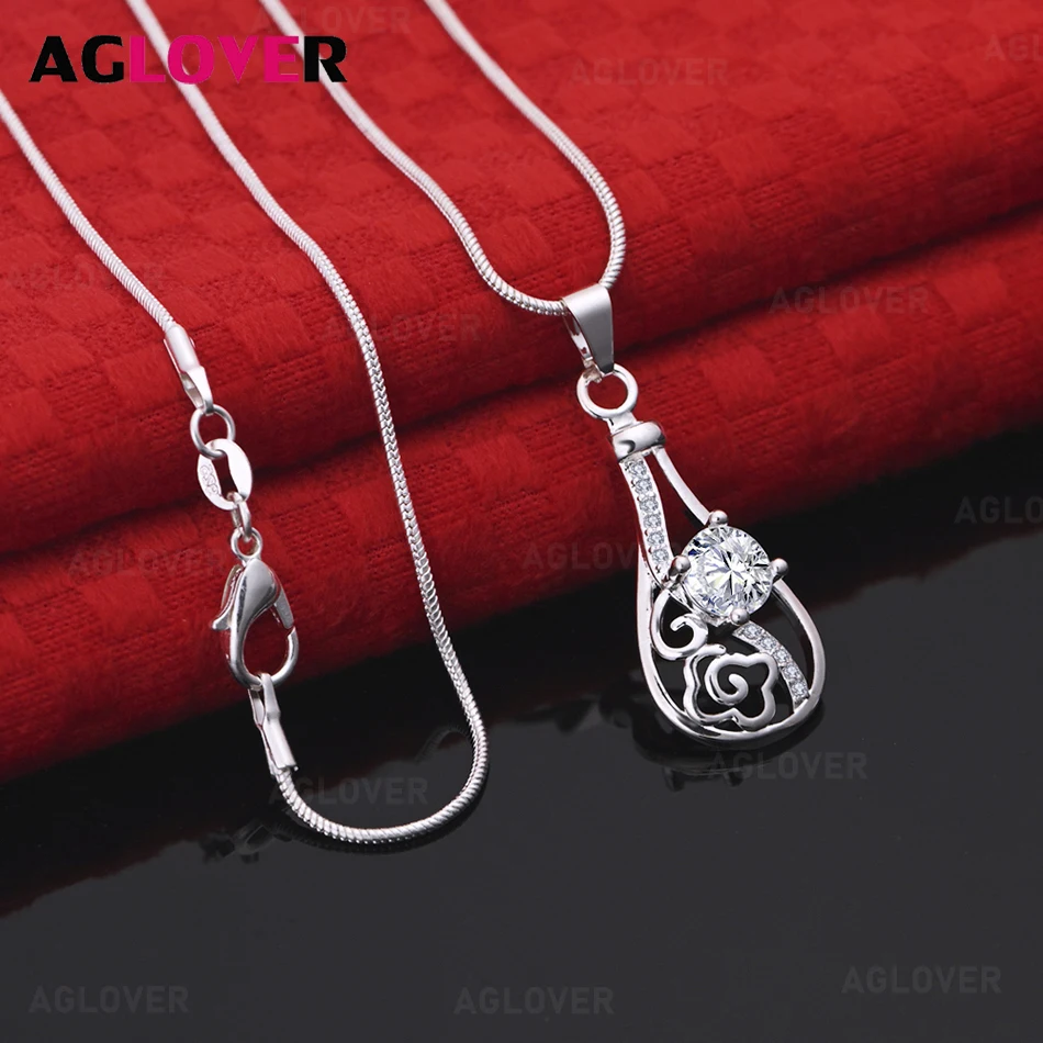 

AGLOVER 925 Sterling Silver Teardrop Zircon Pendant Necklace Daily Accessories Women'S Simple And Elegant Jewelry