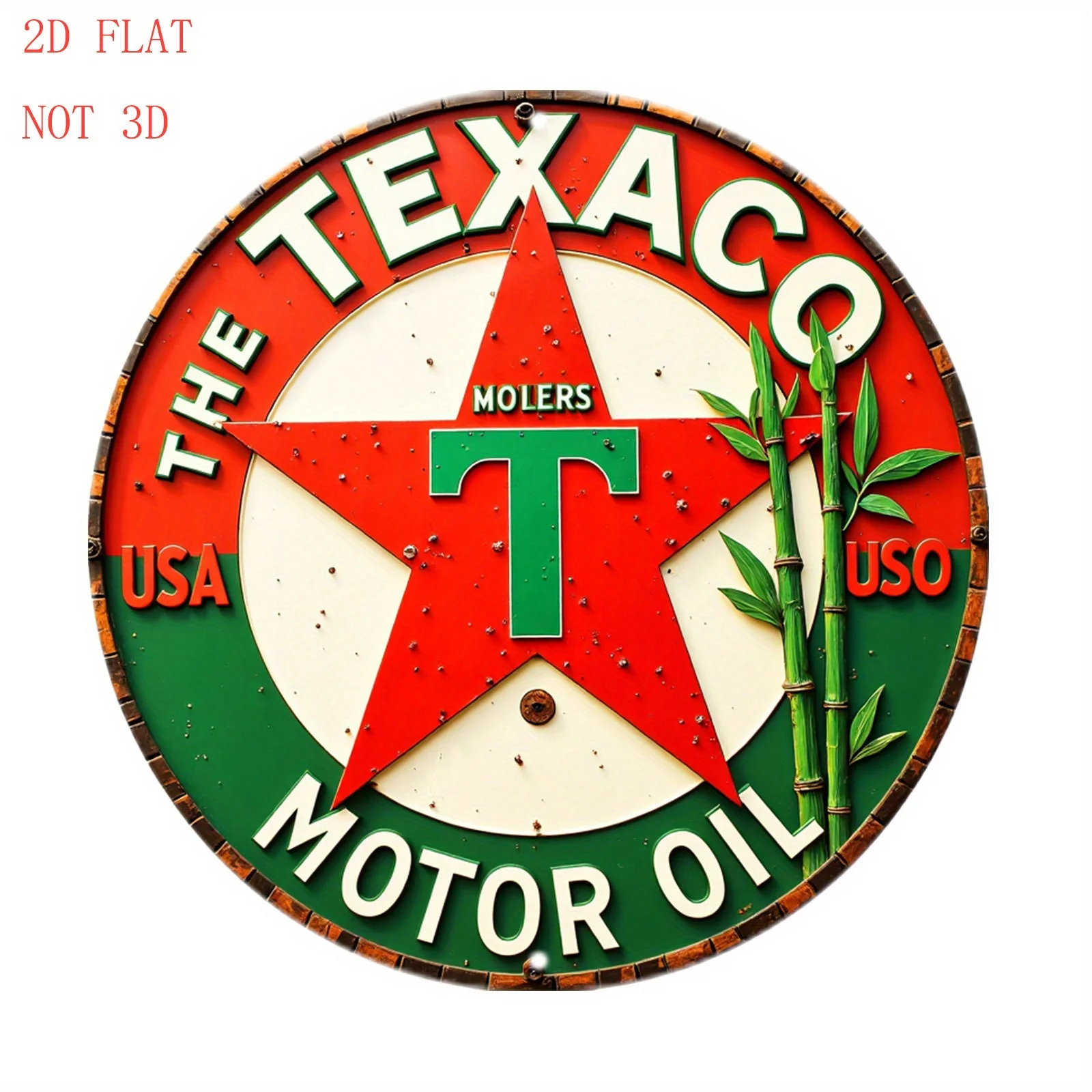 [2D Flat] Vintage 8-Inch Texaco Motor Oil Sign Featuring a Star And Bamboo Design,Perfect for Decorating Your Front Door, Garden