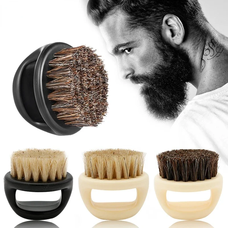 Escova De Barbear De Cerdas De Cavalo Para Homens Design De Anel De Barba Escova De Barbeiro Portátil Limpeza De Rosto De Salão, Escova De Barbear, 1PC