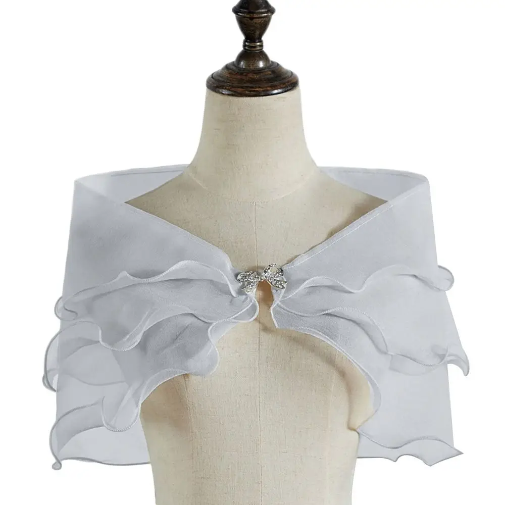 Women Bow Rhinestones Casual Lace Sleeve Shrug Bridal Shawl Dress Cloak Wedding Cape