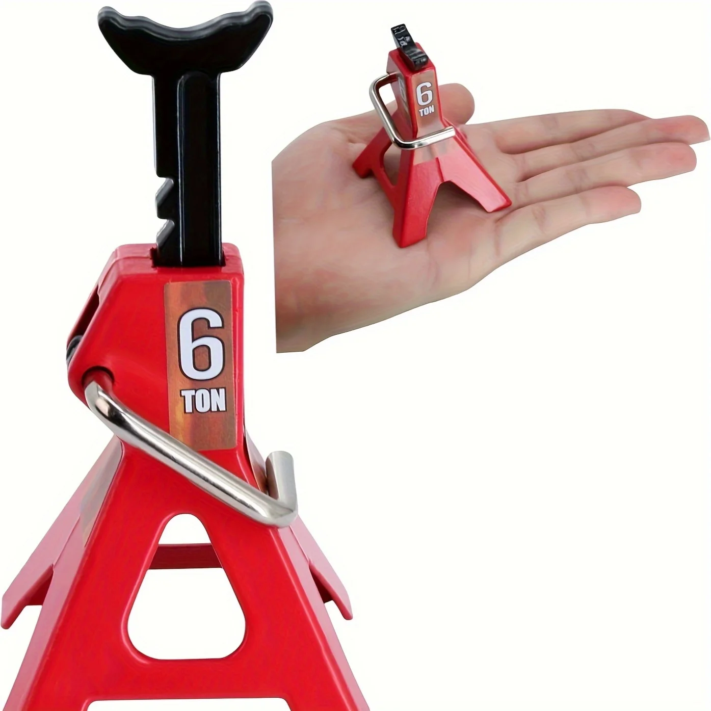 Ensemble de cadres de levage en métal de 4 pièces pour voitures sur chenilles 1/10 RC – Supports de cric de simulation à hauteur réglable dans un style 6 tonnes et 3 tonnes (rouge)
