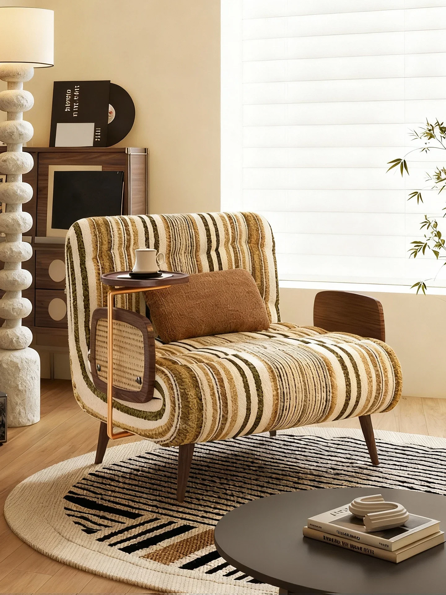 Retro style sofa bed small apartment living room color matching striped single double casual folding sofa chair