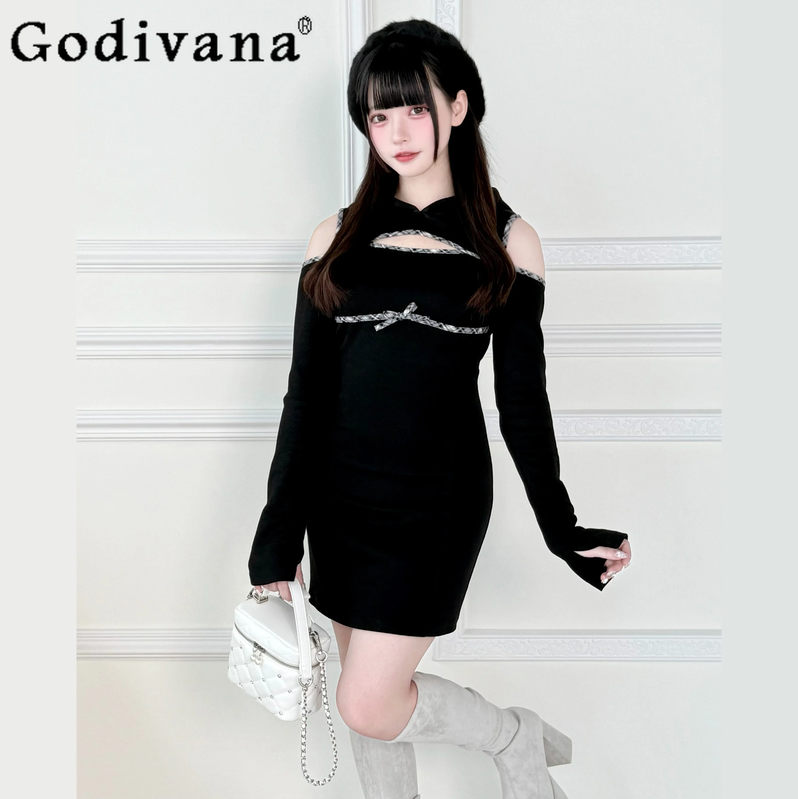 

Japanese Mass-Produced Hooded Dress Spring and Autumn New Girls Sweet Slim-Fit Short Long-Sleeve Dress Daily Dress for Women