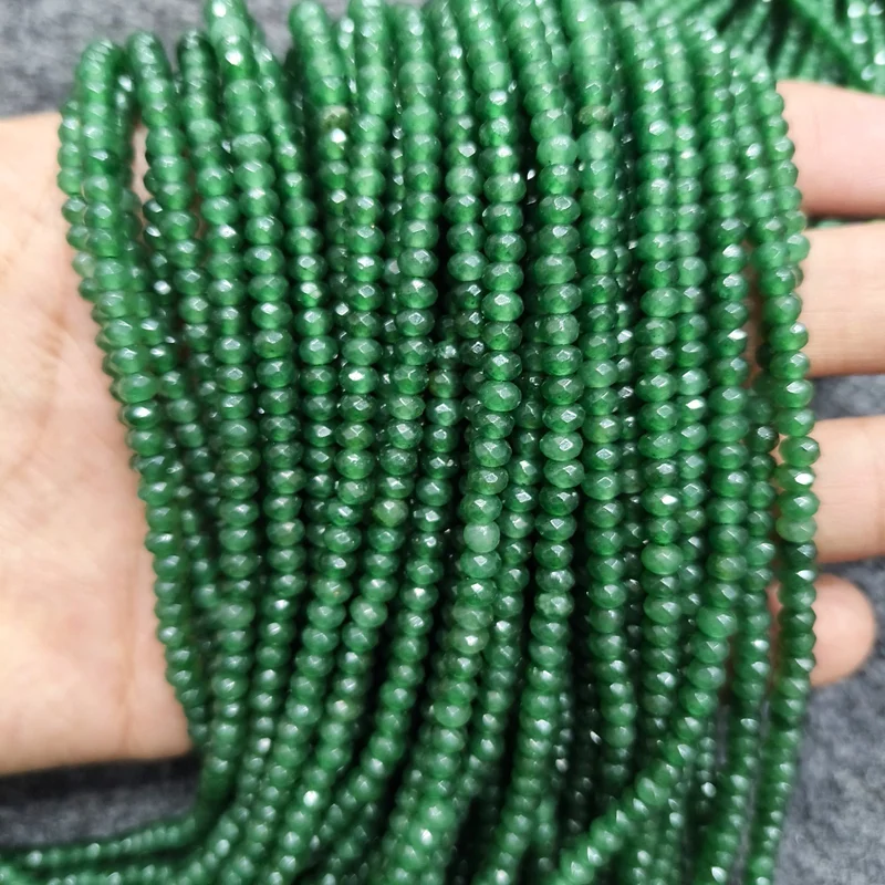 AAA Faceted Rondelle , Zambia Beads, Green Emerald Beaded