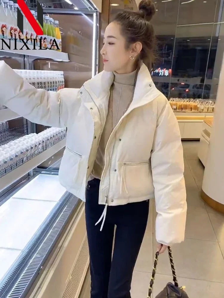 Autumn Winter Clothes Women Jacket Cotton-padded Korean Fashion Women\'s Jacket Elegant Stand Collar Coat Short Version Parkas