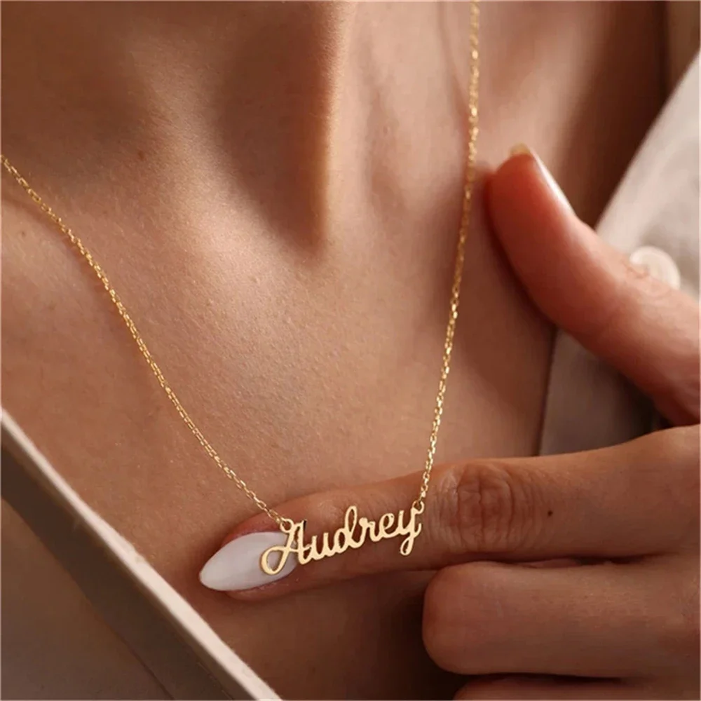 Customized Name Necklace for Women Gold Stainless Steel Jewelry Personalised Nameplate Pendant Cross Chain Choker Christmas Gift