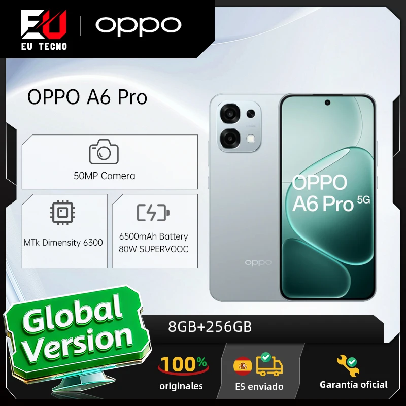 EU-Version OPPO A6 Pro 5G Smartphone 8 GB + 256 GB, 6500 mAh, MTk Dimensity 6300, AMOLED, 50 MP AI-Hauptkamera IP69