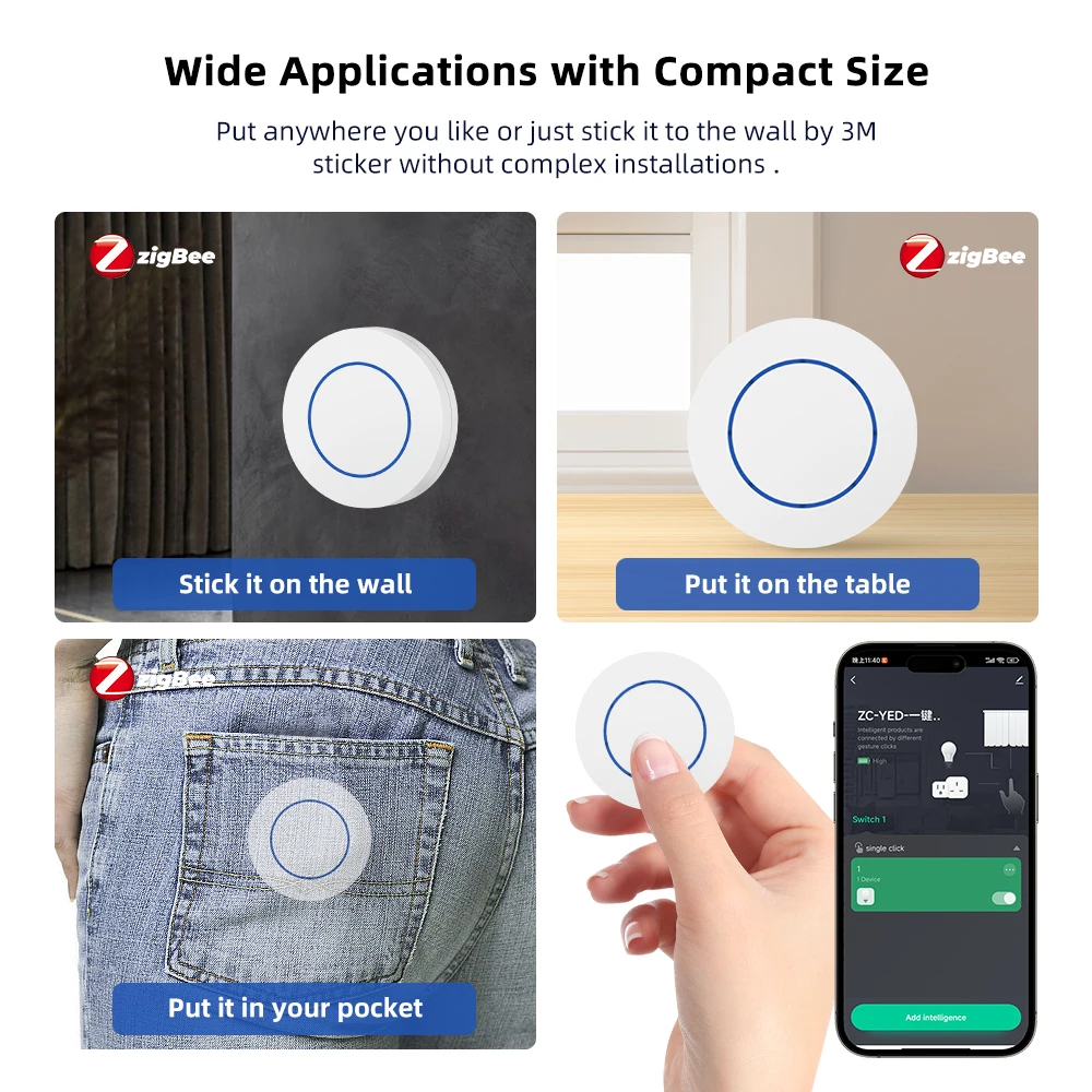 Xiaomi Tuya Smart Zigbee Button Wireless Scene Switch Automation Scenario Controller Smart Life Gadgets Required Tuya Zigbee Hub