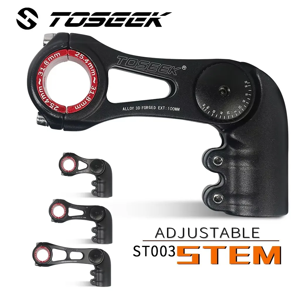 TOSEEK Bike Handlebar Stem Adjustable -45 To 90 Degree Length 80/100/130mm Handlebar 25.4/31.8mm Stem For XC MTB Road City Bike