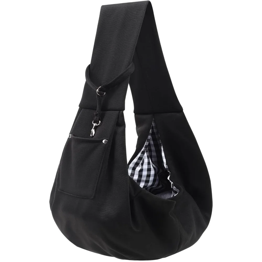 Reversible Puppy Carrier Purse - Hand-Free Dog Sling for Small Dogs and Cats, Travel Safety Harness (Black)