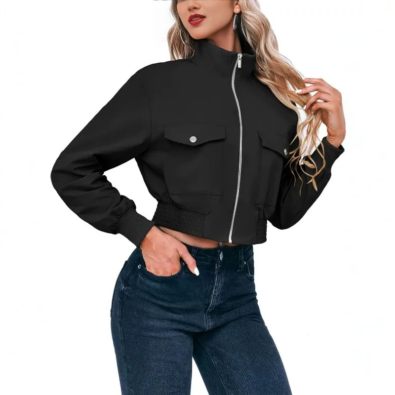 European American Foreign Trade in-stock AliExpress Fashion Short Women Jacket Autumn New Style Waist-cinching Coat Long Sleeve