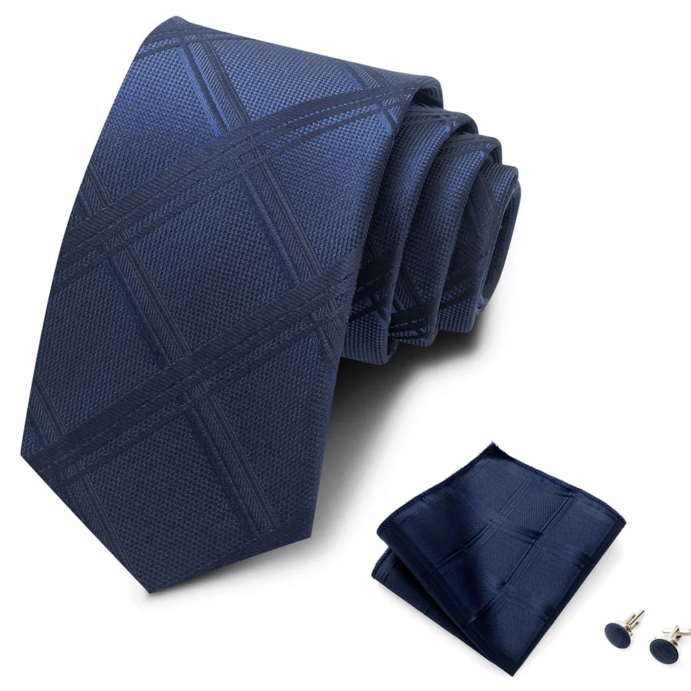 Hochwertiges 8-cm-Krawatten-Einstecktuch-Set für Herren, schwarz, blau gestreift, Hochzeitsgeschenk, Krawatte, Anzug-Accessoires, passend für den Arbeitsplatz – Detail 32