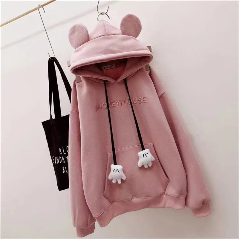 Plus Velvet Padded Hooded Sweater Female 2024 Autumn Winter New Fashion Loose Korean Students Cute Little Bear's Paw Coat Female